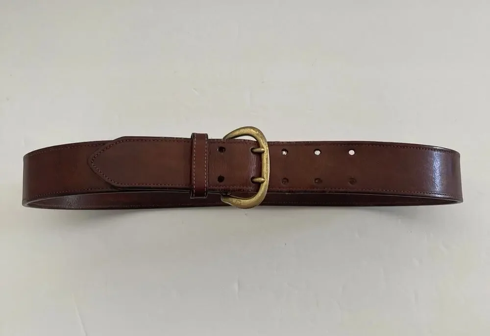 VTG Ralph Lauren Double Buckle Brass Brown Leather Western Belt L